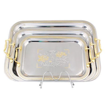 Bandeja de acero inoxidable 3PCS conjunto con la manija de los PP